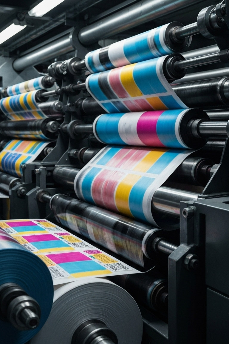 Maszyna do druku fleksograficznego podczas pracy